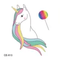 Waterproof temporary tattoo sticker featuring a cute cartoon unicorn and colorful lollipop. - CE-613 Unicorn Pattern (CE-613)