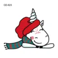 Cute cartoon unicorn temporary tattoo sticker for kids with red hat and winter scarf. - CE-623 Unicorn Pattern (CE-623)