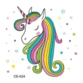 Cute unicorn temporary tattoo sticker variant featuring a colorful mane and stars. - CE-624 Unicorn Pattern (CE-624)