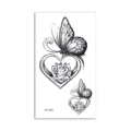 Waterproof temporary tattoo sticker with butterfly and heart design, black line art style. - Butterfly Heart Floral(HC-225) / 60*105mm