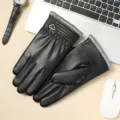 Men winter warm PU leather gloves touchscreen fleece lined windproof outdoor riding cycling - One Size / Diamond PU Black
