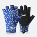 Halve vinger fiets handschoenen met blauw geometrisch patroon, ademend en antislip sportontwerp. - M / Donkerblauw