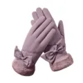 Purple winter ski gloves for women, fleece lined with cute bow and warm fur cuff variant. - Skin-Feel Double Bow Purple