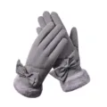 Women's Grey Winter Ski Gloves Fleece Lined Touch Screen Windproof Warm Bowknot Style - Skin-Feel Double Bow Gray
