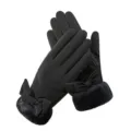 Women winter black touchscreen gloves plush cuff bow warm snow waterproof windproof outdoor - Skin-Feel Double Bow Black