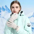Women's thermal ski gloves, thick fleece-lined windproof winter outdoor touch screen gloves. - Skin-Feel Flat Bow Off-White