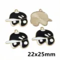 Black and white alloy baseball cap pendant oil-dropping DIY jewelry charm size 22x25mm - Black and White Baseball Cap Pendant (F5-43)