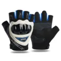 Half finger motorcycle riding gloves with hard shell knuckle protection and mesh gear. - L / Blue