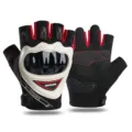 Motorcycle half-finger riding gloves with hard knuckle protection, black and red sport gear. - L / Red