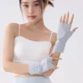 Women ice silk sun protection sleeves half finger anti UV driving cycling cooling gloves white - Half Section Style Light Gray