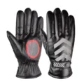 Men's winter cycling gloves detail view, waterproof PU leather with reflective stripes. - One Size / Black with Reflective