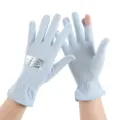 Summer ice silk sun protection gloves anti-UV driving outdoor breathable thin fingerless gloves - One Size / Round Logo Sky Blue