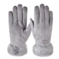 Women winter touchscreen gloves faux suede warm thermal gloves with plush cuff grey outdoor - One Size / Faux Suede Gray
