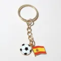 Detailed close-up view of the metal football and Spain flag keychain pendant craftsmanship. - Spain Flag