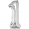 Ballon aluminium chiffre 1 argenté vue détail, idéal pour décoration de fête d'anniversaire. - Chiffre 1