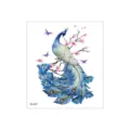 Waterproof temporary tattoo sticker featuring a vibrant blue peacock and floral design. - FG-027 / 105*120mm