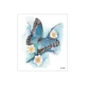 Watercolor blue butterfly temporary tattoo sticker, waterproof glitter floral body art design. - FG-004 / 105*120mm