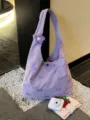 Purple hobo shoulder bag with cute bow embroidery and knitted flower pendant for daily commute. - Purple