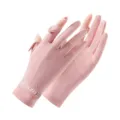 Women summer UV protection ice silk sun gloves anti-slip touch screen pink outdoor driving - M / Back Hand Buckle Dark Pink