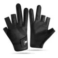 Black 3-fingerless fishing gloves with adjustable wide wrist strap for outdoor sports. - One Size / Three Finger Cut Off / Black