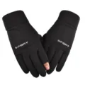 Detailopname van thermische gevoerde winter touch screen handschoenen met winddichte stof. - M / Gesplitst Twee-Vinger Zwart