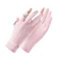 Summer UV protection ice silk sunscreen gloves with open fingers and anti-slip palm design. - M / Back Hand Buckle Light Pink