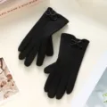 Zwarte kasjmier warme dameshandschoenen met strik, touchscreen winter stijlvol ontwerp. - Kasjmier Strik Dames Zwart