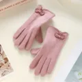 Pink winter cashmere touchscreen gloves for women, stylish bow decor, warm and windproof. - Cashmere Bow Women Pink