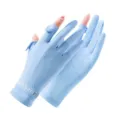 Ice silk sun protection gloves, fingerless design, anti-slip particles, light blue color. - M / Back Hand Buckle Blue