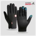 Winter cycling gloves full finger touch screen windproof outdoor sports thermal gear - S / Style D Black