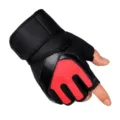 Vingervrije fitness handschoenen met polssteun voor krachttraining en gym training. - Rood