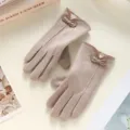 Women winter cashmere warm knit gloves with bow detail chic touch screen thermal gloves - Cashmere Bow Women Camel