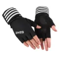 Zwarte vingerloze sport en fitness handschoenen met een verlengde gestreepte polsondersteuning. - M / Fitness ZMZQ Zwart