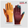 Winter cycling gloves full finger touchscreen thermal outdoor sports gloves for men and women - S / Style D Orange