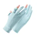 Summer ice silk sun protection gloves, fingerless UV proof driving outdoor gloves for women. - M / Back Hand Buckle Green