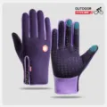 Winter outdoor cycling gloves full finger touch screen thermal windproof sports gloves for adults - S / Type D Purple