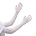 Gants de protection solaire en soie glacée longue été femme anti UV manches bras - Taille unique / Blanc Manchette M