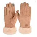Women winter touch screen gloves fleece lined warm suede gloves with plush cuffs main - One Size / Faux Suede Khaki
