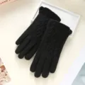 Black cashmere warm touch screen gloves for women winter thermal windproof split finger - Cashmere Cable Knit Women Black