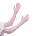 Gants de protection solaire en soie glacée longue d'été anti-UV doigts rabattables femmes - Taille unique / Rose Manchette M