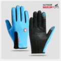 Winter cycling gloves full finger touch screen outdoor sports thermal warm gloves unisex - Style B Light Blue