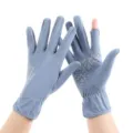 Summer ice silk sun protection gloves, exposed fingers breathable driving gloves. - One Size / Cool Anti-slip Gray Blue