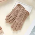 Women Cashmere Warm Knitted Gloves Autumn Winter Solid Camel Touch Screen Mittens - Cashmere Cable Knit Women Khaki