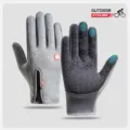 Winter cycling gloves full finger touchscreen outdoor sports thermal gloves with zipper - Style D Grey