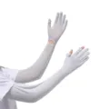Gants de protection solaire en soie glacee longs d'ete pour femmes, manches anti-UV. - Taille unique / Gris Manchette M