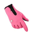 Pink winter cycling gloves for outdoor sports, warm touch screen windproof gloves with zipper. - Style D Rose Red