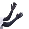 Longs gants manches de protection solaire en soie glacée femme été extérieur anti-UV noir - Taille unique / Bleu Foncé Manchette M