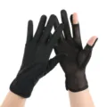 Summer black ice silk sun protection gloves breathable UV proof driving fingerless gloves - One Size / Cool Anti-slip Black