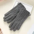 Grey cashmere thermal gloves for women, touch screen cable knit winter warm gloves. - Cashmere Cable Knit Men Dark Gray