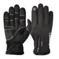 Close-up view of black winter cycling gloves showcasing palm grip and zipper design details. - Furry Cuff Zipper Black
